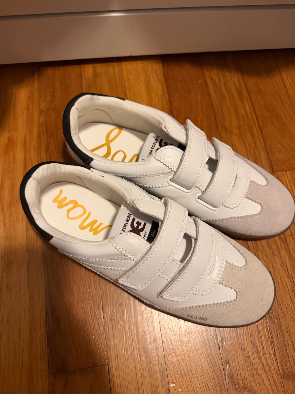 Sam Edelman White Velcro Casual Sneakers with Suede Toe